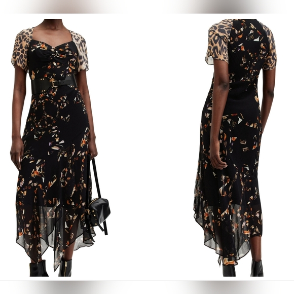 All Saints Dresses & Skirts - AllSaints Leah  Asymmetrical Midi Dress With Leopard Sleeves